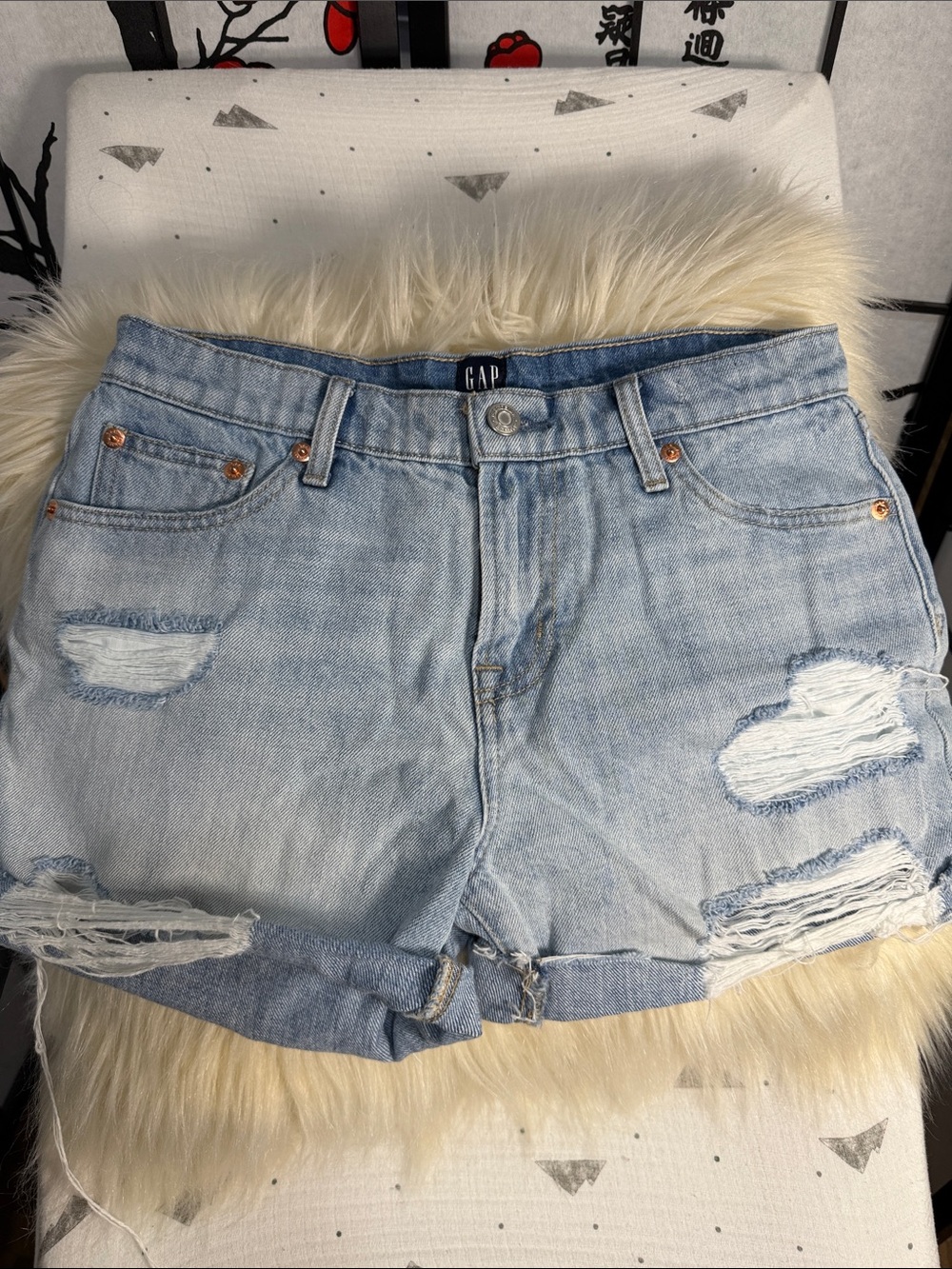 GAP Light Blue Distressed Rolled-Hem Denim Shorts